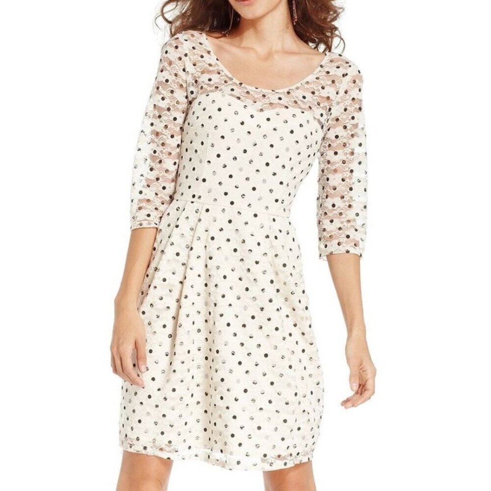 NWOT Betsey Johnson Womens Polka Dot Lace Dress Size 2 Cream Black Dance Party